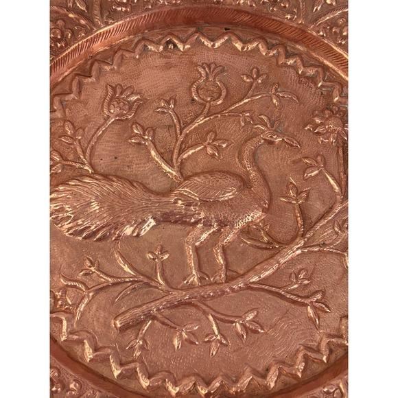 Vintage Hammered Copper Wall Plate Bird Floral Repoussé Hanging Decor 16" - Picture 11 of 11